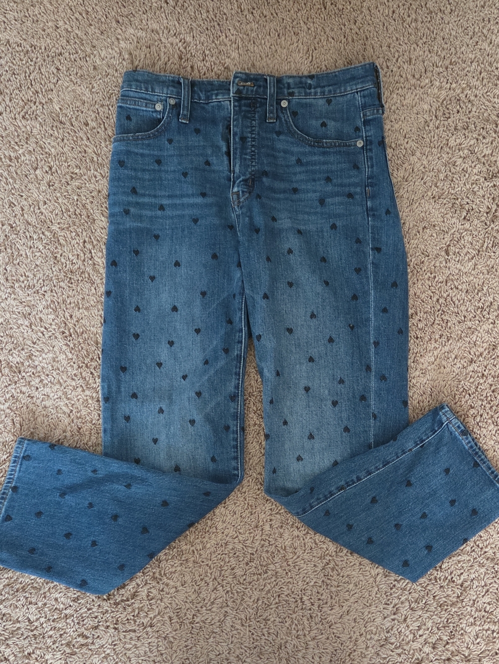Madewell Blue Denim Straight-Leg Jeans with Black Heart Print
